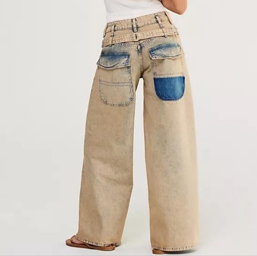 NWT We The Free Waterfalls Baggy Wide-Leg Jeans in Cowboy Short 27